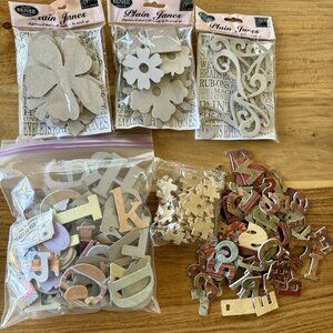 Lot 6 Bags Chipboard Miscellaneous Scrapbooking Flowers, Letters, Puzzle